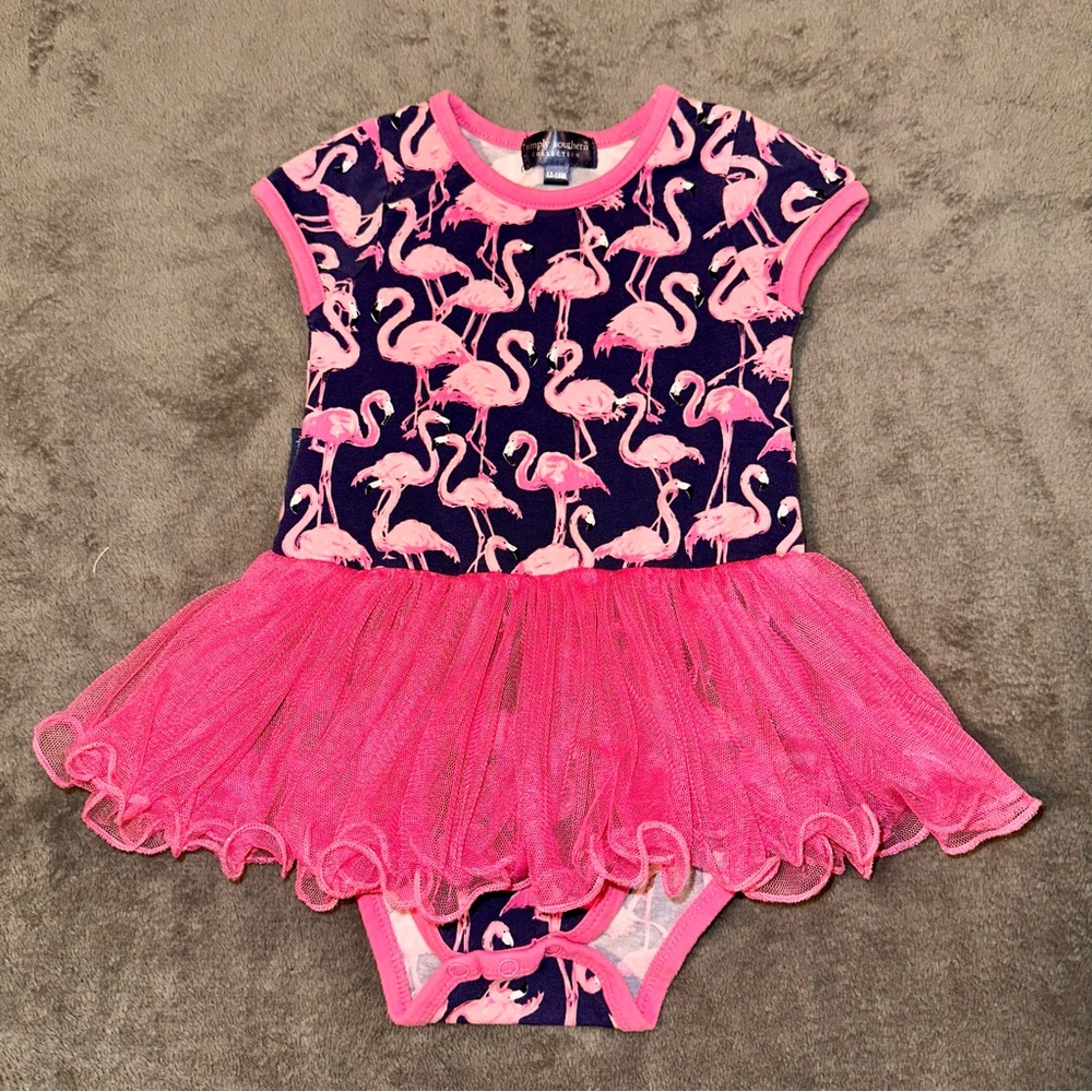 Simply Southern Infant Girls Flamingo Bodysuit With Tutu 12-18 Months